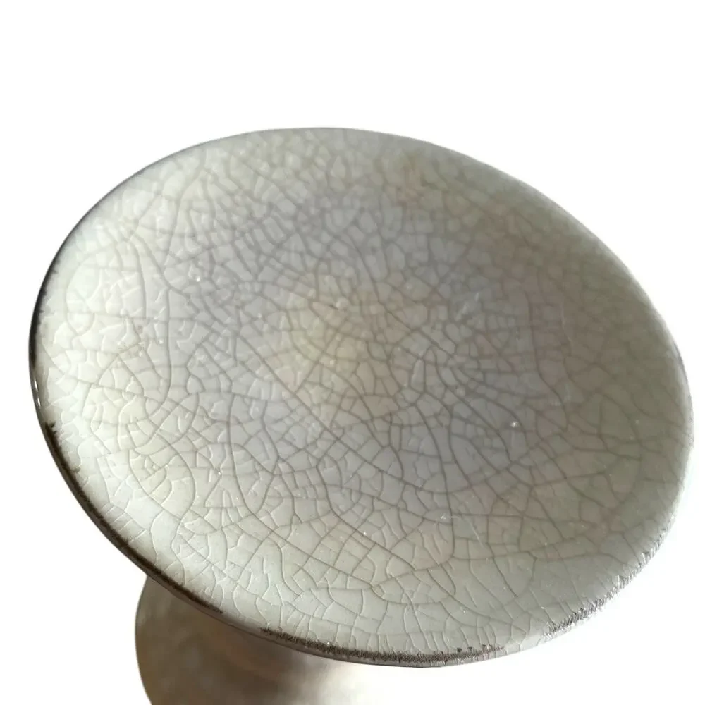 Ceramic Pillar Candle Holder Base Stand Pedestal Crackle Glaze Tan Retro Chic